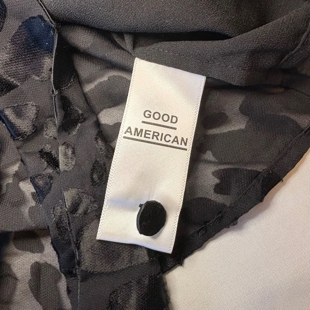 NWT Good American 2 (M) Long Sleeve Tie Front Black Leopard Burnout Blouse - Picture 7 of 9